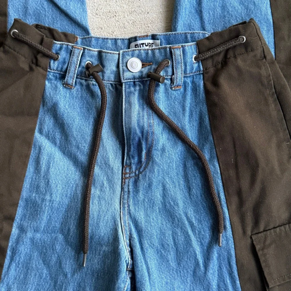 Future Collective Two-Tone Cargo Jeans Blue Brown Women's Size 00 Utility Pants